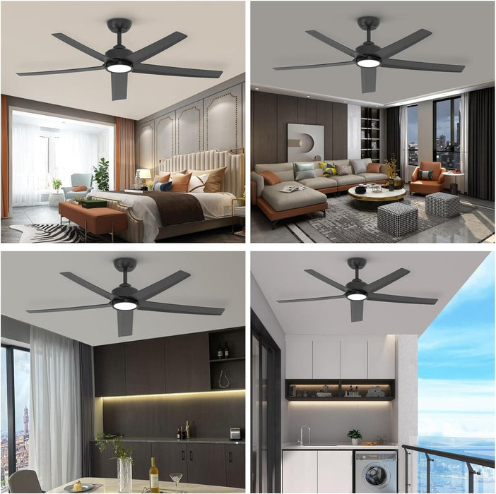52 in. Black Bedroom Remote Control Ceiling Fan and Light, Reversible Quiet Ceiling Fans, 5 Blades Modern Farmhouse Ceiling Fan for Living Room Bedroom-6-ErisView