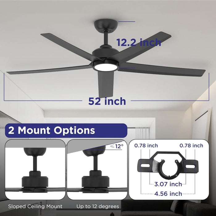 52 in. Black Bedroom Remote Control Ceiling Fan and Light, Reversible Quiet Ceiling Fans, 5 Blades Modern Farmhouse Ceiling Fan for Living Room Bedroom-7-ErisView