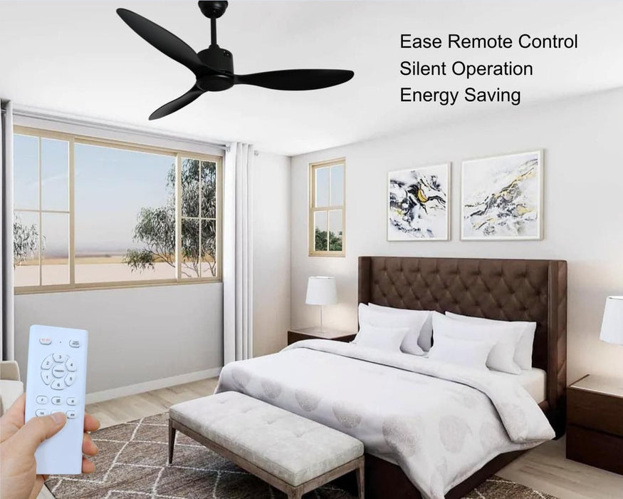 52 in. Black Ceiling Fan NO Light, 3 Blades Ceiling Fan with Remote Control, Low Profile Reversible DC Ceiling Fan-5-ErisView