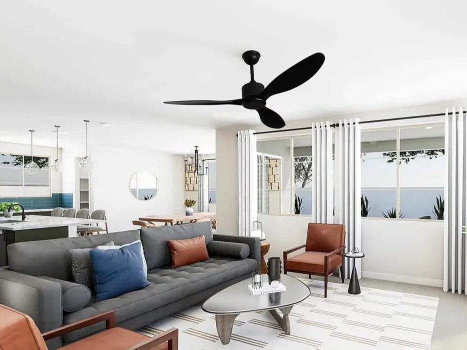 52 in. Black Ceiling Fan NO Light, 3 Blades Ceiling Fan with Remote Control, Low Profile Reversible DC Ceiling Fan-6-ErisView
