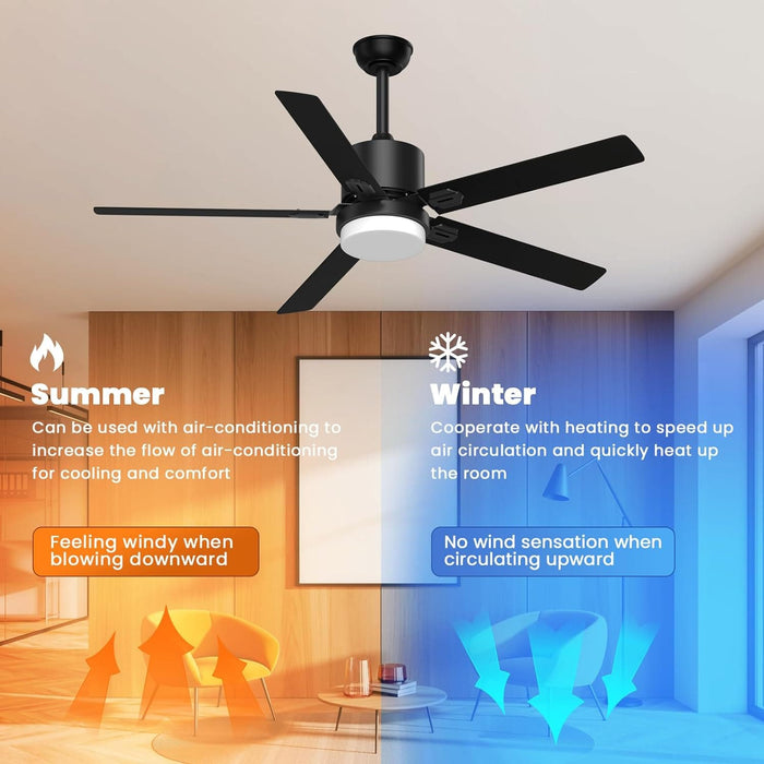 52 in. Black Ceiling Fan, Outdoor Ceiling Fan with Light, Outdoor Ceiling Fan with Remote, Modern Ceiling Fan for Patio, Bedroom Living Room -2-ErisView