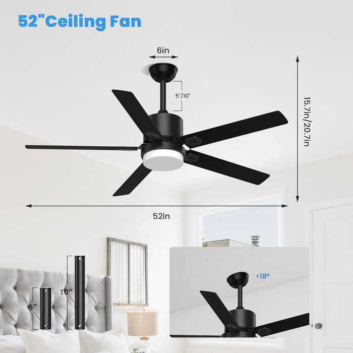52 in. Black Ceiling Fan, Outdoor Ceiling Fan with Light, Outdoor Ceiling Fan with Remote, Modern Ceiling Fan for Patio, Bedroom Living Room -4-ErisView
