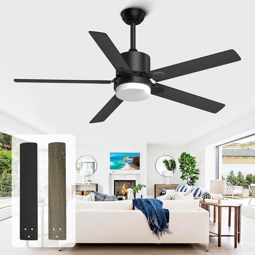 52 in. Black Ceiling Fan, Outdoor Ceiling Fan with Light, Outdoor Ceiling Fan with Remote, Modern Ceiling Fan for Patio, Bedroom Living Room -1-ErisView