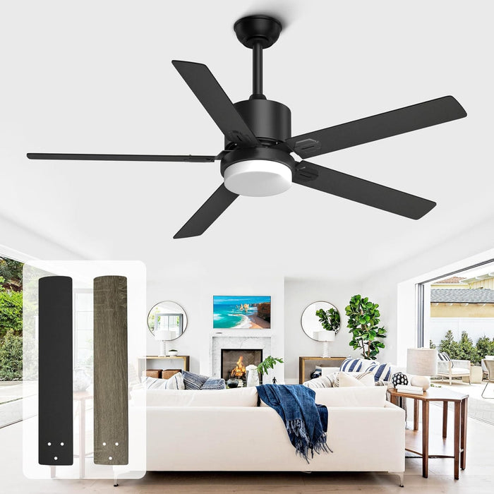 52 in. Black Ceiling Fan, Outdoor Ceiling Fan with Light, Outdoor Ceiling Fan with Remote, Modern Ceiling Fan for Patio, Bedroom Living Room -1-ErisView