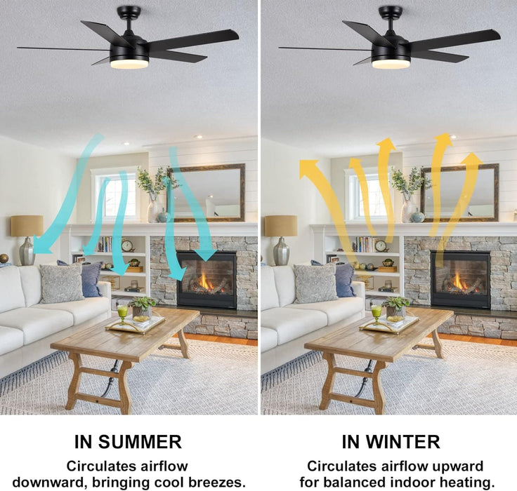 52 in. Black Ceiling Fan with Light, Quiet Ceiling Fans, Reversible Fan for Summer Winter, Indoor 5 Blade Modern Ceiling Fan-3-ErisView