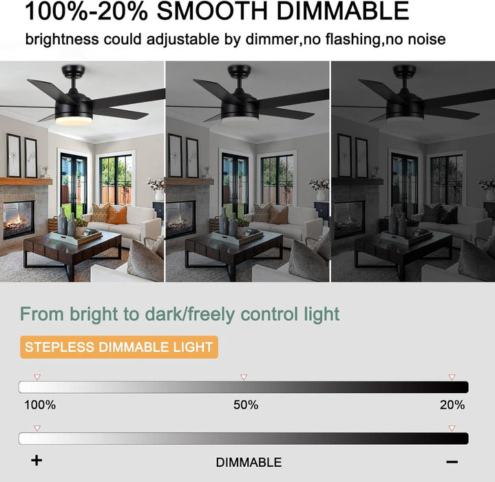 52 in. Black Ceiling Fan with Light, Quiet Ceiling Fans, Reversible Fan for Summer Winter, Indoor 5 Blade Modern Ceiling Fan-5-ErisView