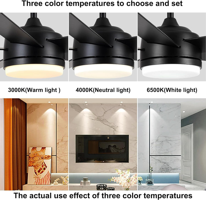 52 in. Black Ceiling Fan with Light, Quiet Ceiling Fans, Reversible Fan for Summer Winter, Indoor 5 Blade Modern Ceiling Fan-6-ErisView