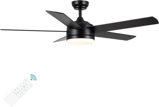 52 in. Black Ceiling Fan with Light, Quiet Ceiling Fans, Reversible Fan for Summer Winter, Indoor 5 Blade Modern Ceiling Fan-1-ErisView