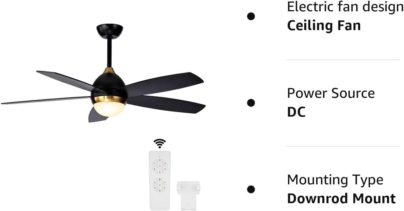52 in. Black Ceiling Fan with Light and Remote Control, Black and Gold Ceiling Fan, Bedroom Ceiling Fans, Living Room Fan -10-ErisView