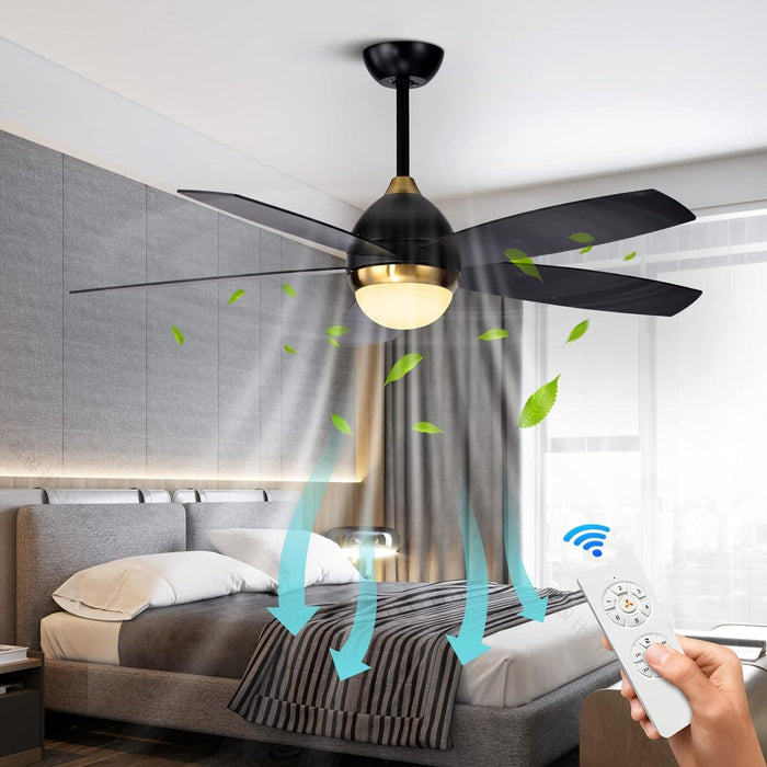 52 in. Black Ceiling Fan with Light and Remote Control, Black and Gold Ceiling Fan, Bedroom Ceiling Fans, Living Room Fan -2-ErisView