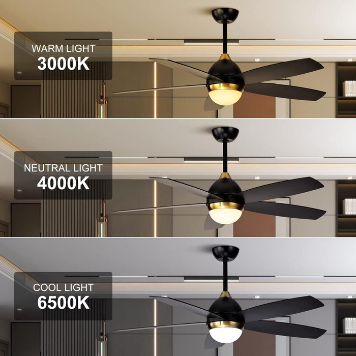 52 in. Black Ceiling Fan with Light and Remote Control, Black and Gold Ceiling Fan, Bedroom Ceiling Fans, Living Room Fan -4-ErisView
