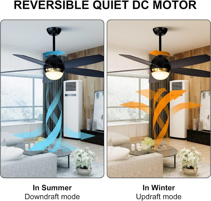 52 in. Black Ceiling Fan with Light and Remote Control, Black and Gold Ceiling Fan, Bedroom Ceiling Fans, Living Room Fan -5-ErisView