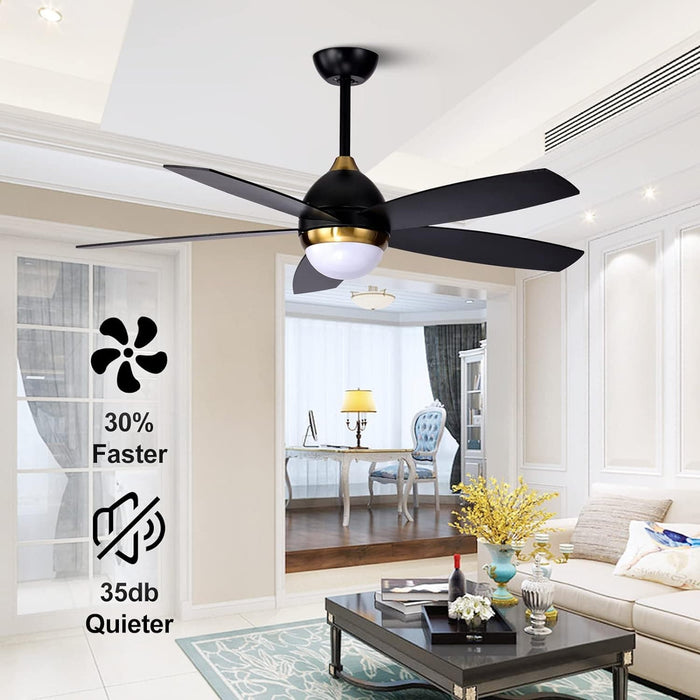 52 in. Black Ceiling Fan with Light and Remote Control, Black and Gold Ceiling Fan, Bedroom Ceiling Fans, Living Room Fan -6-ErisView