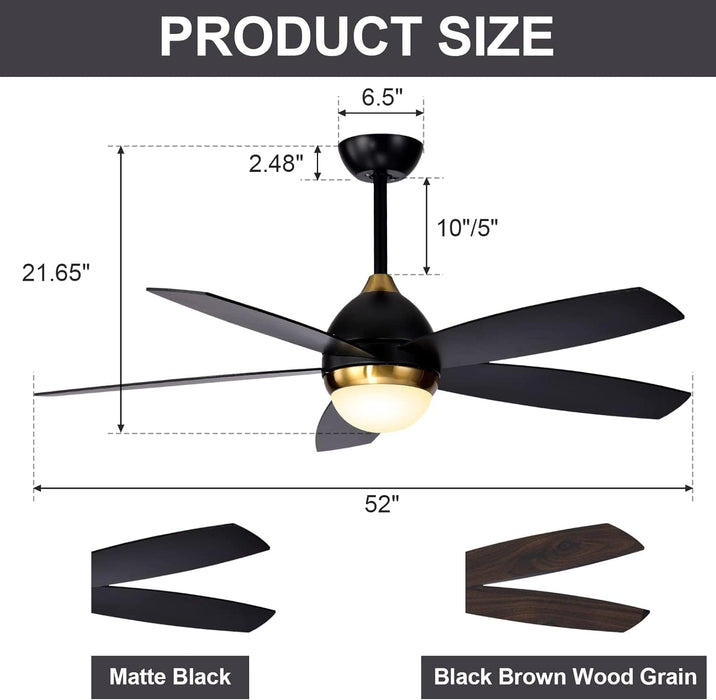 52 in. Black Ceiling Fan with Light and Remote Control, Black and Gold Ceiling Fan, Bedroom Ceiling Fans, Living Room Fan -8-ErisView