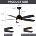 52 in. Black Ceiling Fan with Light and Remote Control, Black and Gold Ceiling Fan, Bedroom Ceiling Fans, Living Room Fan -8-ErisView