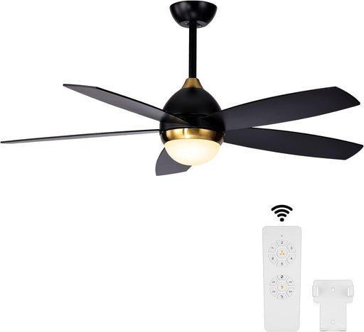 52 in. Black Ceiling Fan with Light and Remote Control, Black and Gold Ceiling Fan, Bedroom Ceiling Fans, Living Room Fan -1-ErisView
