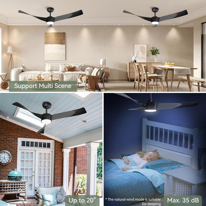 52 in. Black Ceiling Fan with Light and Remote Control, Quiet Modern Reversible Ceiling Fan for Kitchen Living Room, Outdoor Fan for Patio-2-ErisView
