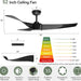 52 in. Black Ceiling Fan with Light and Remote Control, Quiet Modern Reversible Ceiling Fan for Kitchen Living Room, Outdoor Fan for Patio-3-ErisView