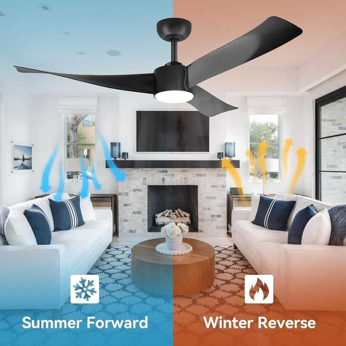 52 in. Black Ceiling Fan with Light and Remote Control, Quiet Modern Reversible Ceiling Fan for Kitchen Living Room, Outdoor Fan for Patio-4-ErisView