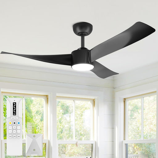 52 in. Black Ceiling Fan with Light and Remote Control, Quiet Modern Reversible Ceiling Fan for Kitchen Living Room, Outdoor Fan for Patio-1-ErisView