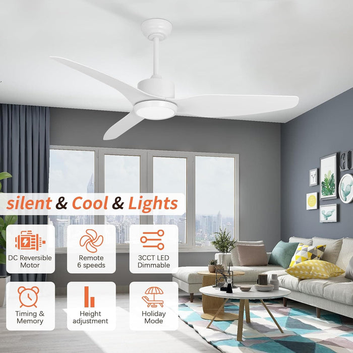52 in. Black Ceiling Fan with Light and Remote, Reversible Ceiling Fan Winter Summer, Modern Flush Mount Low Profile Fan-13-ErisView