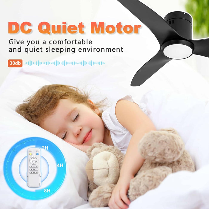 52 in. Black Ceiling Fan with Light and Remote, Reversible Ceiling Fan Winter Summer, Modern Flush Mount Low Profile Fan-3-ErisView