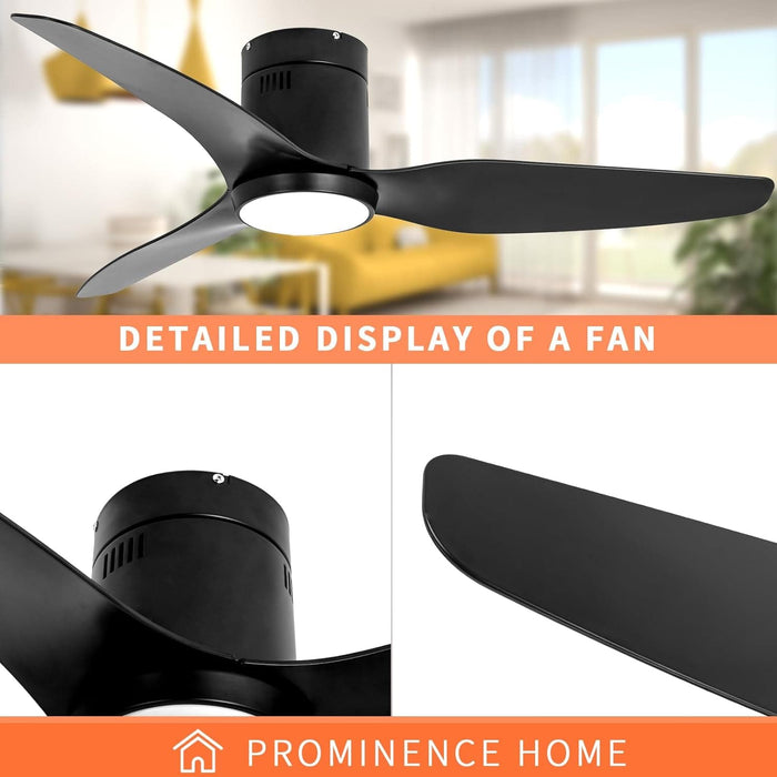 52 in. Black Ceiling Fan with Light and Remote, Reversible Ceiling Fan Winter Summer, Modern Flush Mount Low Profile Fan-6-ErisView