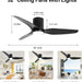 52 in. Black Ceiling Fan with Light and Remote, Reversible Ceiling Fan Winter Summer, Modern Flush Mount Low Profile Fan-7-ErisView