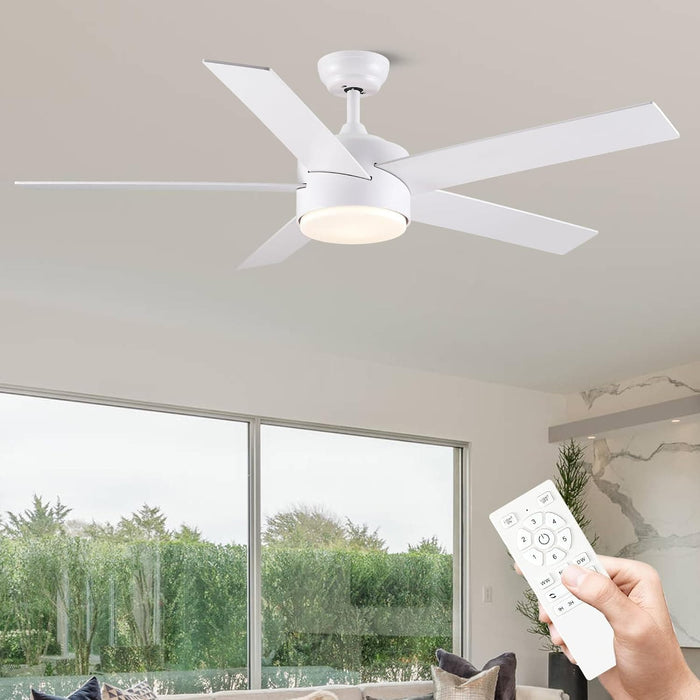 52 in. Black Ceiling Fan with Light and Remote for Bedroom Living Room Kitchen, Dimmable Reversible Quiet Ceiling Fans, 5 Blades Outdoor Fan for Patio-18-ErisView