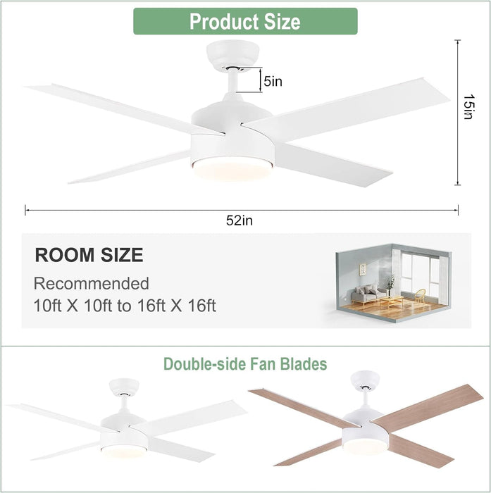 52 in. Black Ceiling Fan with Light and Remote for Bedroom Living Room Kitchen, Dimmable Reversible Quiet Ceiling Fans, 5 Blades Outdoor Fan for Patio-26-ErisView