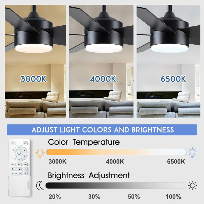 52 in. Black Ceiling Fan with Light and Remote for Bedroom Living Room Kitchen, Dimmable Reversible Quiet Ceiling Fans, 5 Blades Outdoor Fan for Patio-2-ErisView