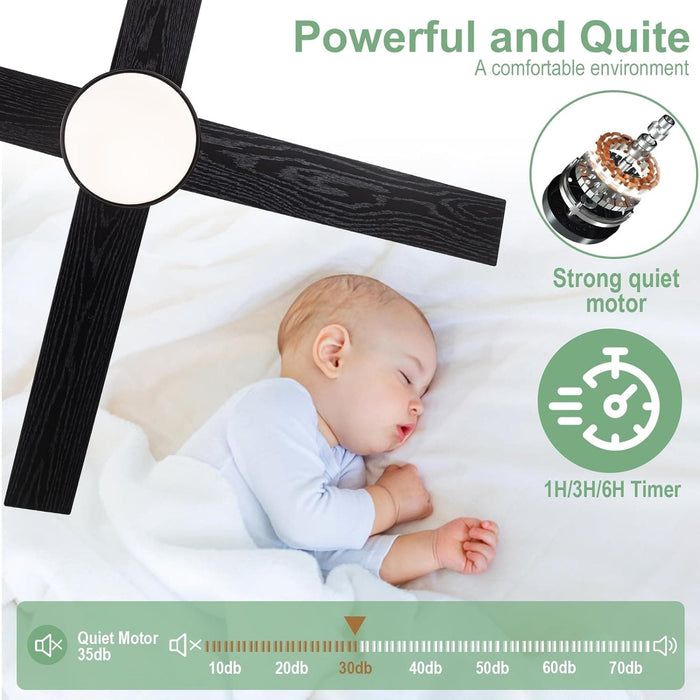 52 in. Black Ceiling Fan with Light and Remote for Bedroom Living Room Kitchen, Dimmable Reversible Quiet Ceiling Fans, 5 Blades Outdoor Fan for Patio-30-ErisView