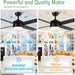 52 in. Black Ceiling Fan with Light and Remote for Bedroom Living Room Kitchen, Dimmable Reversible Quiet Ceiling Fans, 5 Blades Outdoor Fan for Patio-32-ErisView