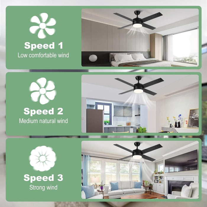 52 in. Black Ceiling Fan with Light and Remote for Bedroom Living Room Kitchen, Dimmable Reversible Quiet Ceiling Fans, 5 Blades Outdoor Fan for Patio-33-ErisView
