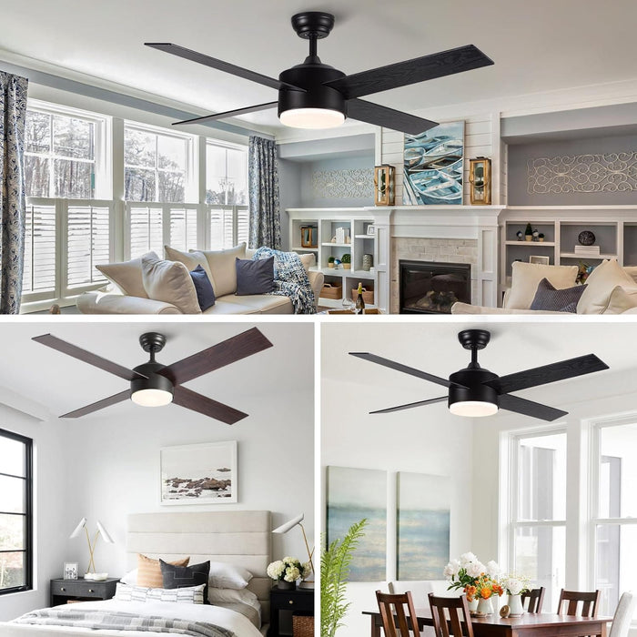 52 in. Black Ceiling Fan with Light and Remote for Bedroom Living Room Kitchen, Dimmable Reversible Quiet Ceiling Fans, 5 Blades Outdoor Fan for Patio-34-ErisView