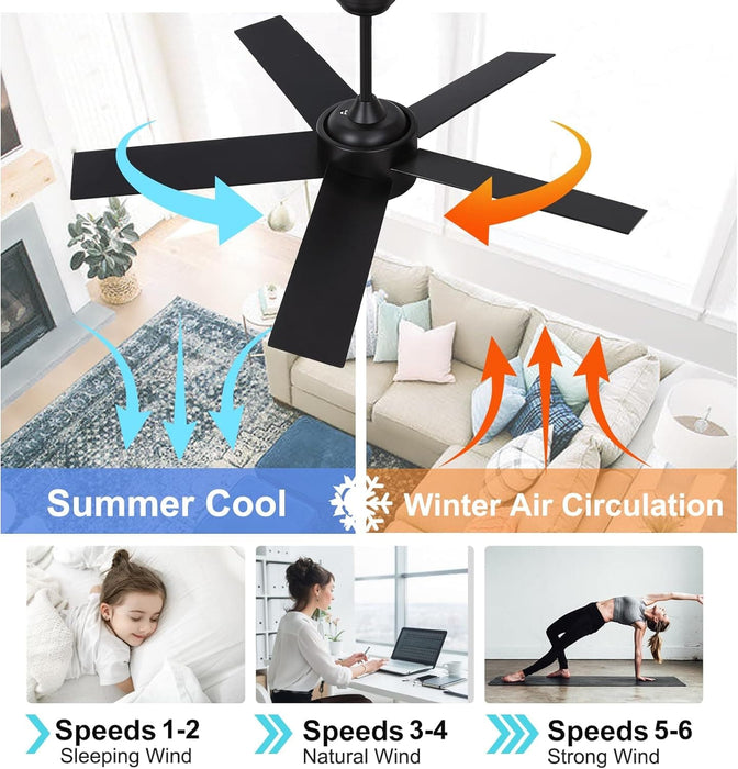 52 in. Black Ceiling Fan with Light and Remote for Bedroom Living Room Kitchen, Dimmable Reversible Quiet Ceiling Fans, 5 Blades Outdoor Fan for Patio-3-ErisView