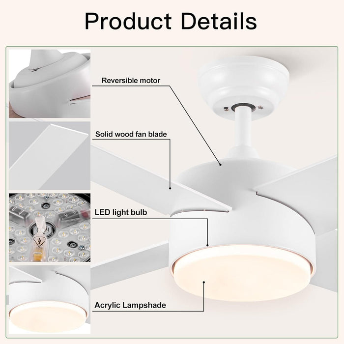 52 in. Black Ceiling Fan with Light and Remote for Bedroom Living Room Kitchen, Dimmable Reversible Quiet Ceiling Fans, 5 Blades Outdoor Fan for Patio-45-ErisView