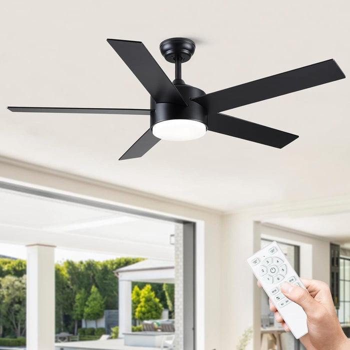 52 in. Black Ceiling Fan with Light and Remote for Bedroom Living Room Kitchen, Dimmable Reversible Quiet Ceiling Fans, 5 Blades Outdoor Fan for Patio-9-ErisView