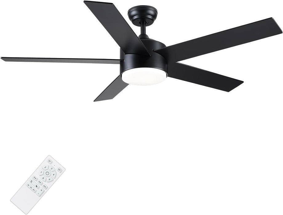 52 in. Black Ceiling Fan with Light and Remote for Bedroom Living Room Kitchen, Dimmable Reversible Quiet Ceiling Fans, 5 Blades Outdoor Fan for Patio-1-ErisView