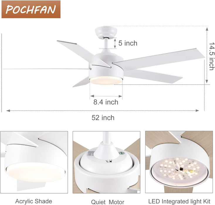 52 in. Black Ceiling Fan with Lights and Remote, Dimmable LED Ceiling Fan and Light, Wood Modern Ceiling Fan for Bedroom Living Room Dining Room-14-ErisView