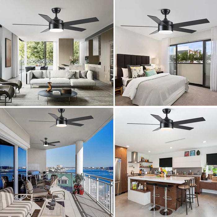 52 in. Black Ceiling Fan with Lights and Remote, Dimmable LED Ceiling Fan and Light, Wood Modern Ceiling Fan for Bedroom Living Room Dining Room-2-ErisView