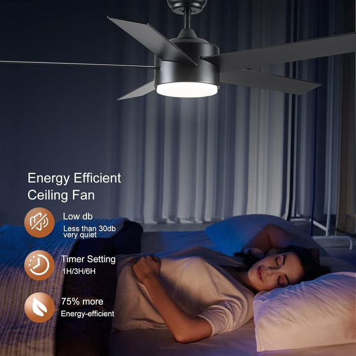 52 in. Black Ceiling Fan with Lights and Remote, Dimmable LED Ceiling Fan and Light, Wood Modern Ceiling Fan for Bedroom Living Room Dining Room-4-ErisView