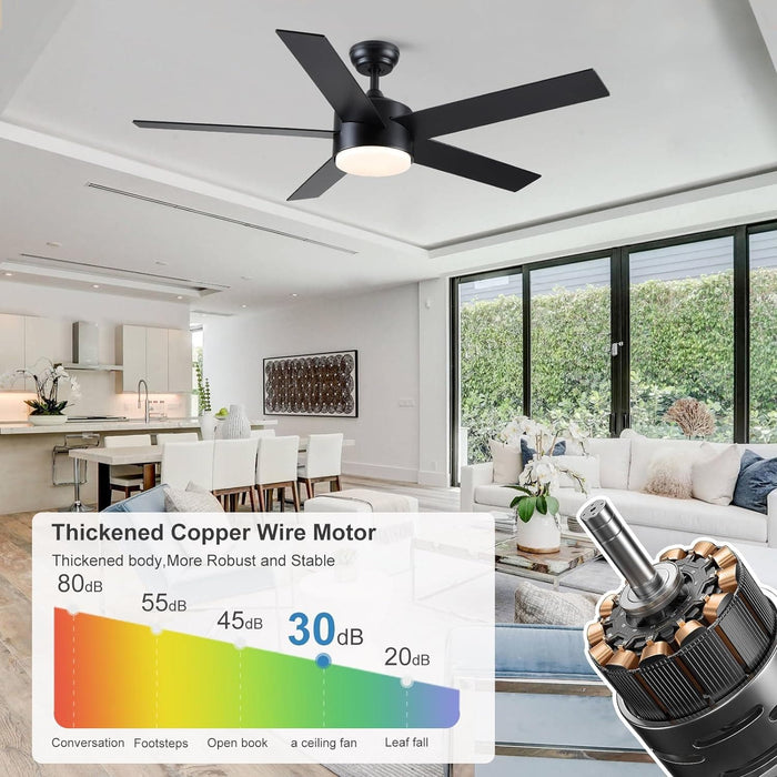 52 in. Black Ceiling Fan with Lights and Remote, Dimmable LED Ceiling Fan and Light, Wood Modern Ceiling Fan for Bedroom Living Room Dining Room-5-ErisView