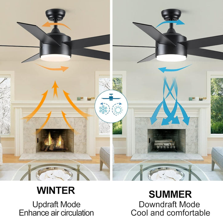 52 in. Black Ceiling Fan with Lights and Remote, Dimmable LED Ceiling Fan and Light, Wood Modern Ceiling Fan for Bedroom Living Room Dining Room-6-ErisView
