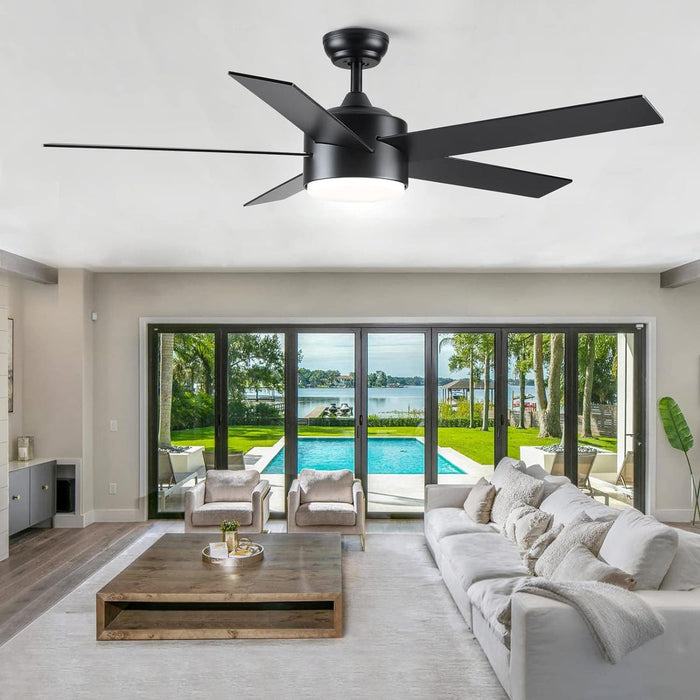 52 in. Black Ceiling Fan with Lights and Remote, Dimmable LED Ceiling Fan and Light, Wood Modern Ceiling Fan for Bedroom Living Room Dining Room-7-ErisView