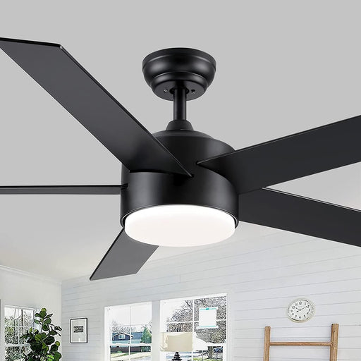 52 in. Black Ceiling Fan with Lights and Remote, Dimmable LED Ceiling Fan and Light, Wood Modern Ceiling Fan for Bedroom Living Room Dining Room-1-ErisView
