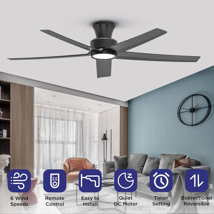 52 in. Black Ceiling Fan with Lights and Remote, Large Air Volume Ceiling Fans with Reversible Quiet Ceiling Fans, Set of 2-2-ErisView