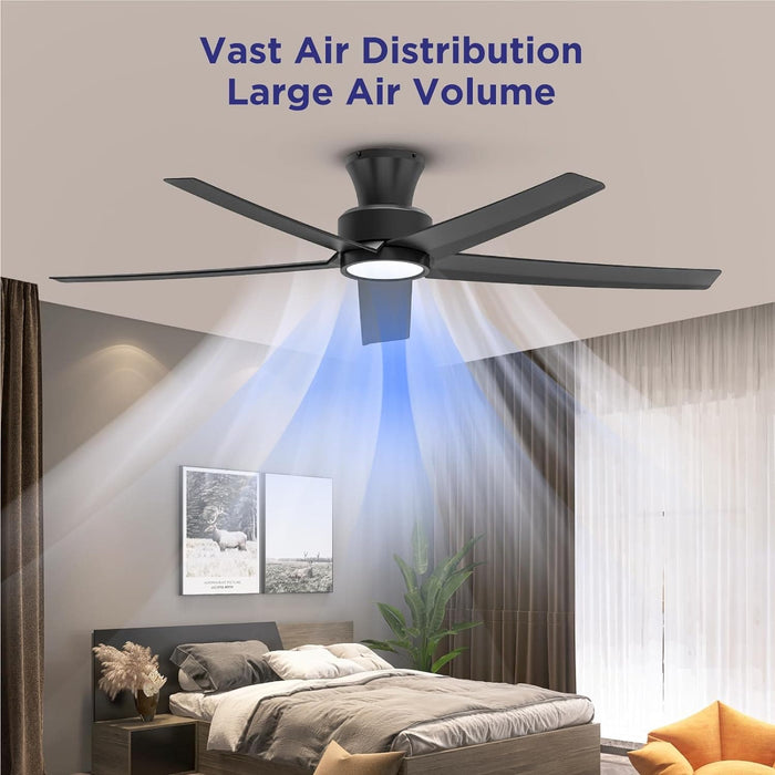 52 in. Black Ceiling Fan with Lights and Remote, Large Air Volume Ceiling Fans with Reversible Quiet Ceiling Fans, Set of 2-5-ErisView