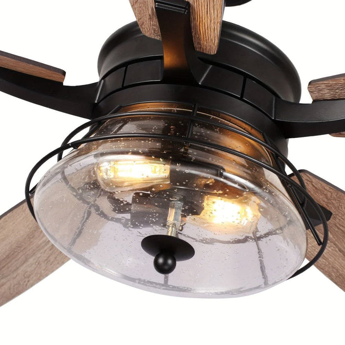 52 in. Black Ceiling Fan with Remote, Farmhouse 5-Blade Ceiling Fan with Glass Shade-ErisView