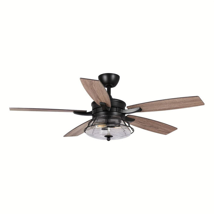 52 in. Black Ceiling Fan with Remote, Farmhouse 5-Blade Ceiling Fan with Glass Shade-ErisView